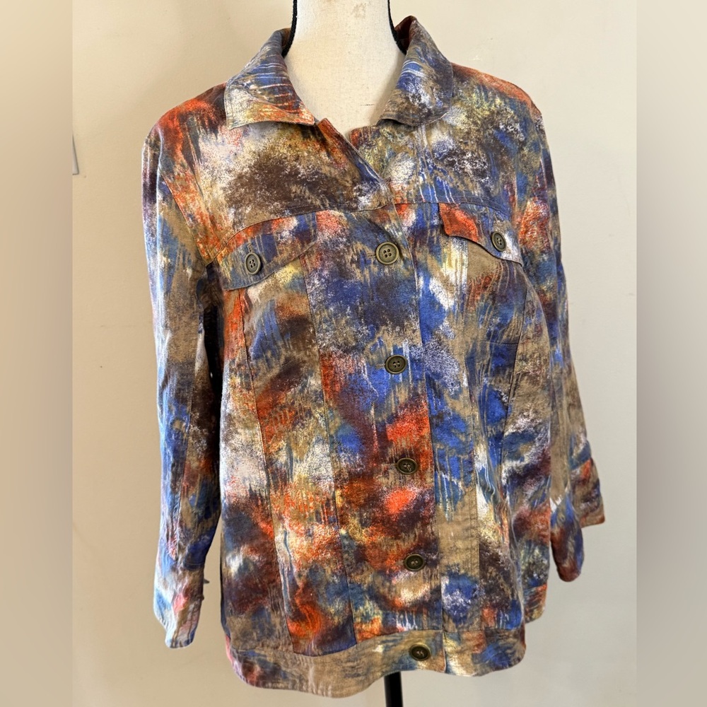 Multiples linen button up jacket abstract multico… - image 1